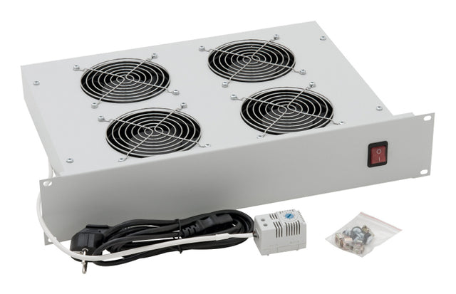 Foto: 19" Lüftereinschub mit 4 Ventilatoren u. Thermostat, 2HE