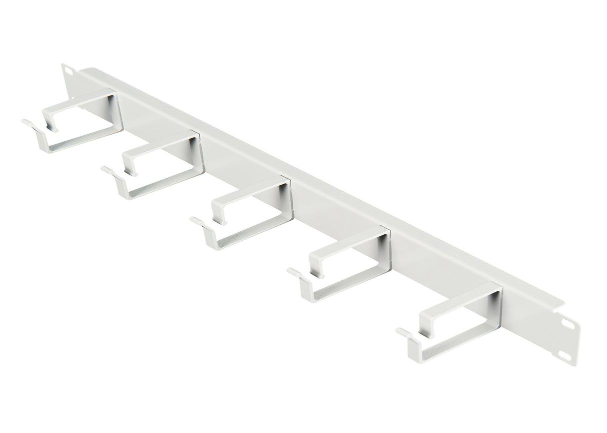 19" Kabelführungspanel, 1HE, 5 Metall-Ringe 63mm, RAL7035