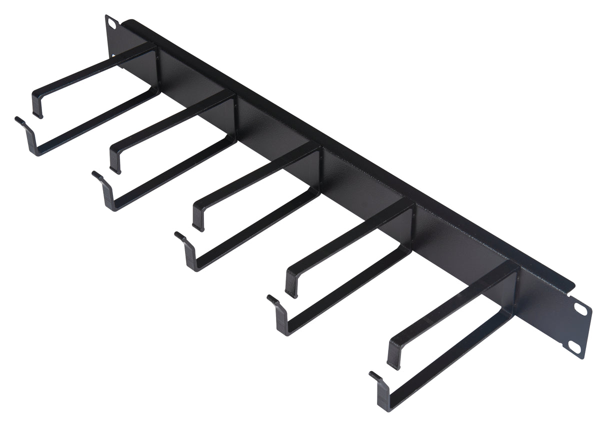 19" Kabelführungspanel, 1HE, 5 Metall-Ringe 130mm, RAL9005
