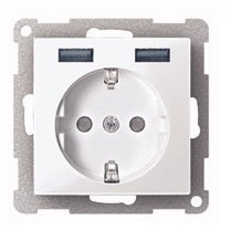 Foto: Steckdoseneinsatz USB Ladegerät 2,4A, perlweiß, Steckklemme