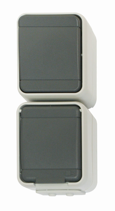 AP IP44 Kombi Universalschalter und Steckdose, senkrecht, bg