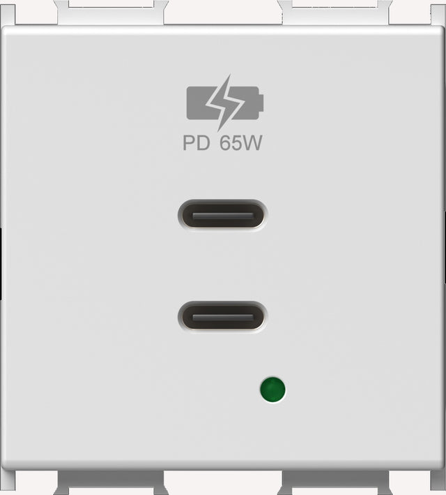 USB 2xUSB-C Ladesteckdose, PD, 65W, 5VDC, 3A, 2M, weiß