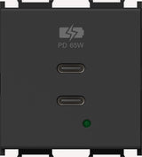 USB 2xUSB-C Ladesteckdose, PD, 65W, 5VDC, 3A, 2M, schwarz