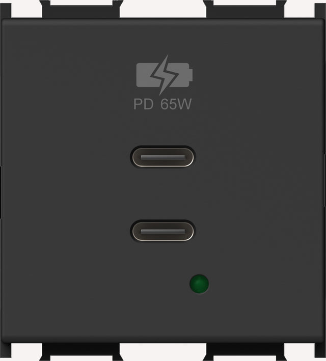 USB 2xUSB-C Ladesteckdose, PD, 65W, 5VDC, 3A, 2M, schwarz