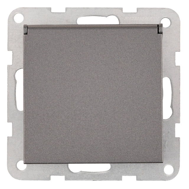 Steckdose mit Erdungsstift, Schraubklemmen, Klappdeckel,Anth