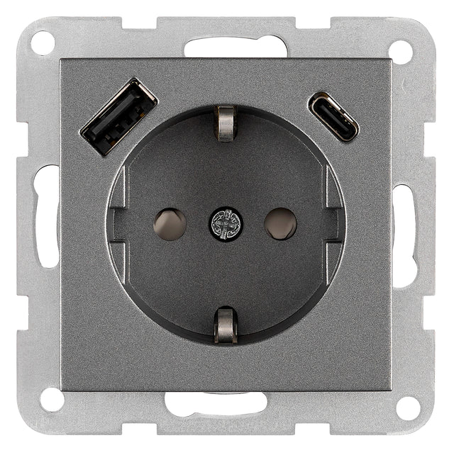 Steckdoseneinsatz mit USB Typ A+C, 3 A, anthrazit