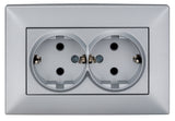 Doppelsteckdose, Schraubklemmen, Silber