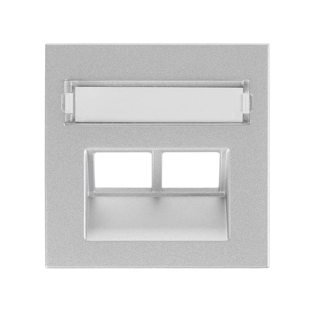 Abdeckung für RJ45 UAE Dose mit Schriftfeld, 2-fach, Silber