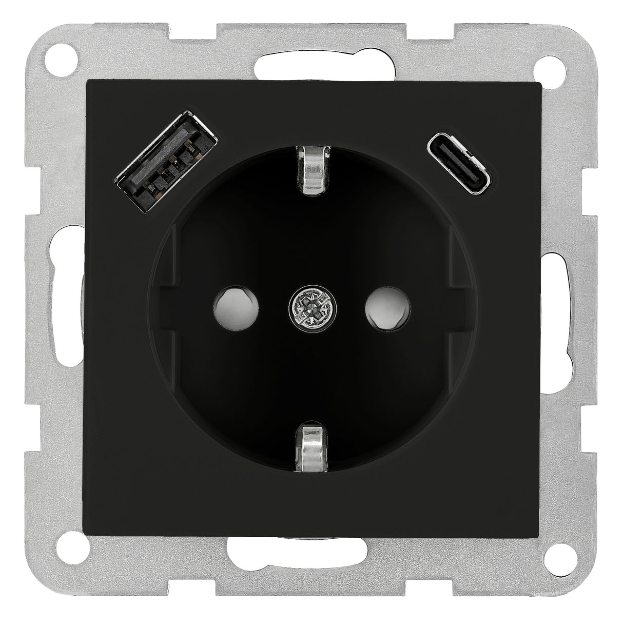 Steckdoseneinsatz mit USB Typ A+C, 2,1 A, schwarz, matt