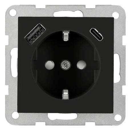 Steckdoseneinsatz mit USB Typ A+C, 2,1 A, schwarz, matt