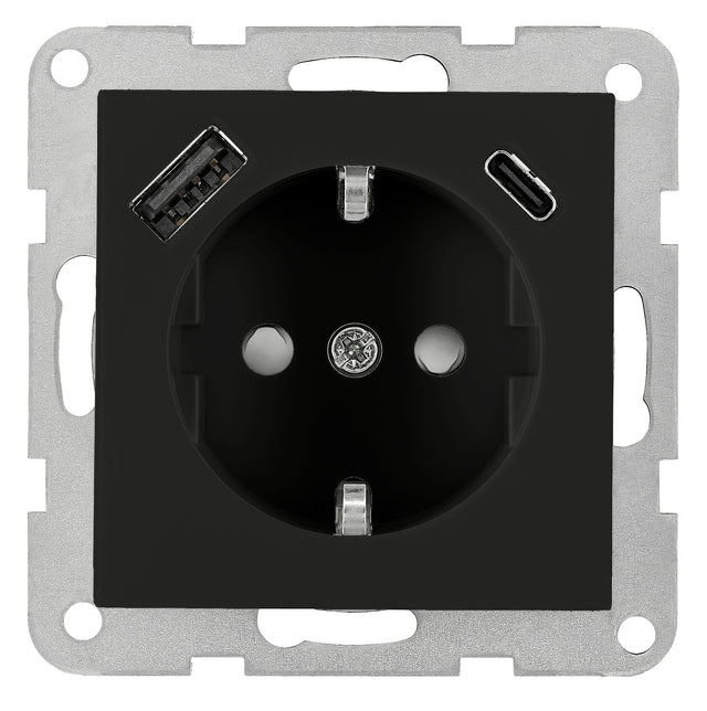 Steckdoseneinsatz mit USB Typ A+C, 2,1 A, schwarz, matt
