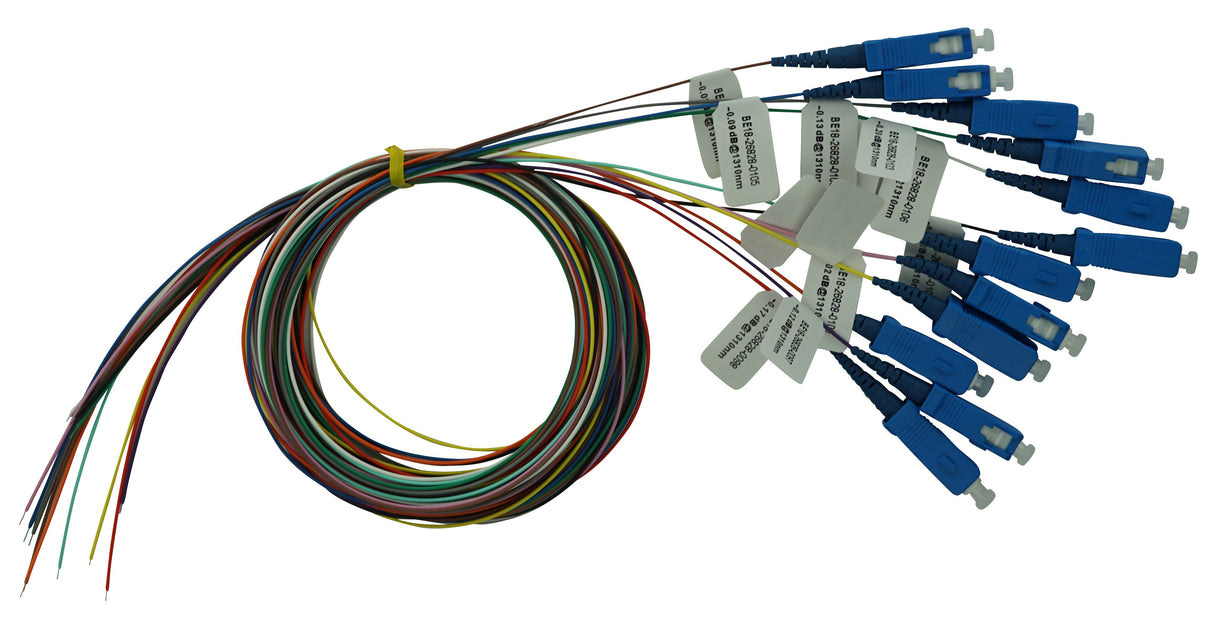 LWL Pigtail SC, 9/125µm OS2, 2,0m, 12Stk, Klasse B, färbig
