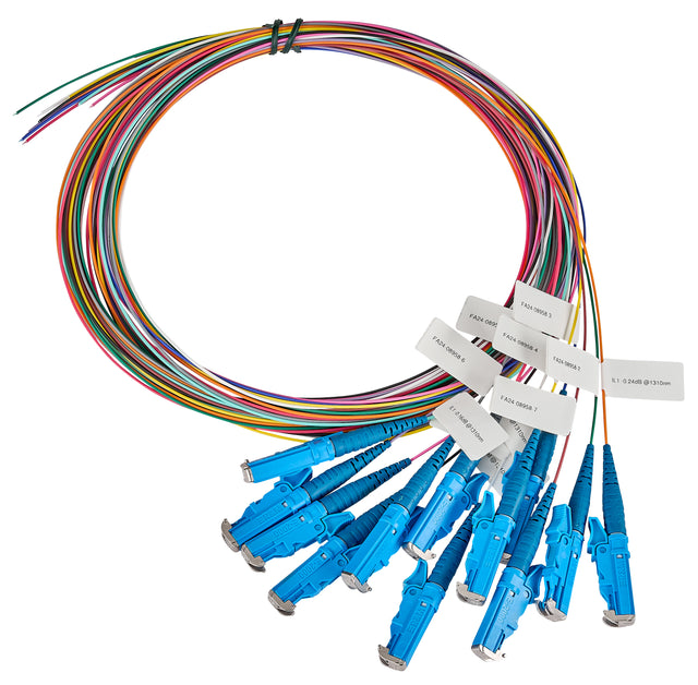 LWL Pigtail E2000, 9/125µm OS2, 2m, 12Stk, Klasse B, färbig