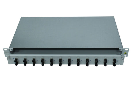 Foto: LWL Patchpanel 19", 1 HE, ausziehbar, für 4 Fasern, ST, MM