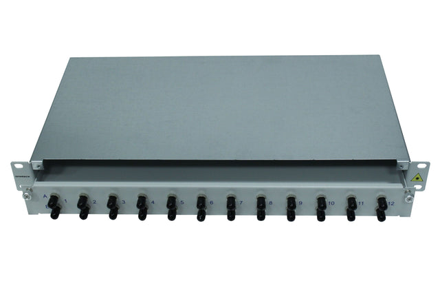 Foto: LWL Patchpanel 19", 1 HE, ausziehbar, für 12 Fasern, ST, MM