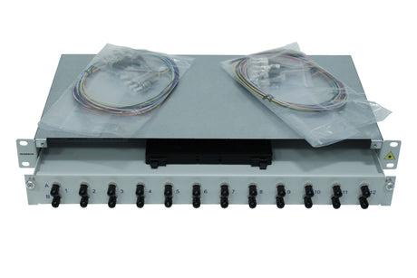 Foto: LWL Spleißbox, 24Fasern, ST,50/125µm OM3, 19", 1HE, Klasse B