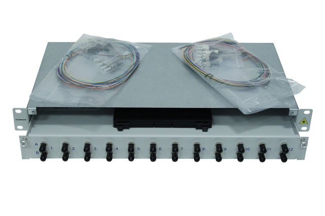 Foto: LWL Spleißbox, 24Fasern, ST,50/125µm OM3, 19", 1HE, Klasse B