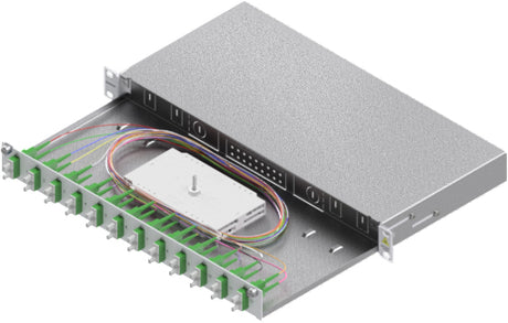 Foto: LWL Spleißbox,24Fasern,SC/APC,9/125µm OS2,ausziehbar,19",1HE