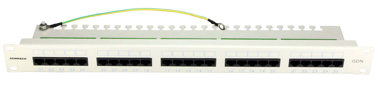Patchpanel 25xRJ45 ungeschirmt, ISDN, 19", 1HE, RAL7035