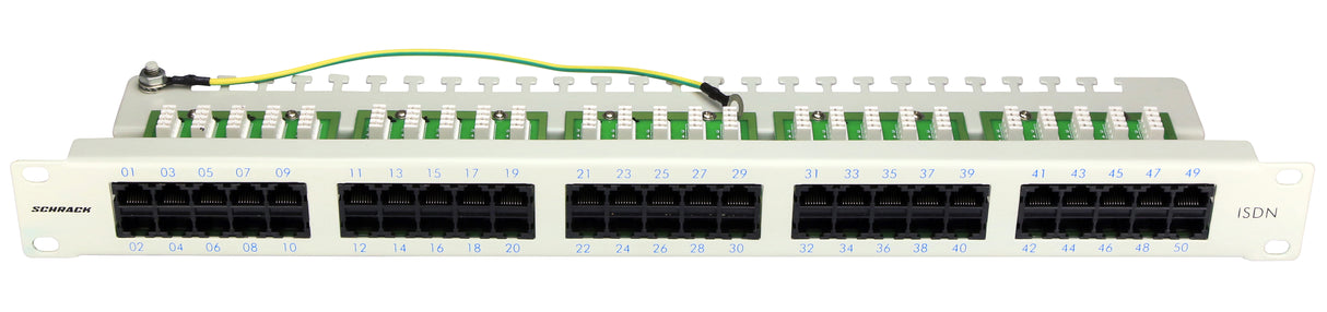 Patchpanel 50xRJ45 ungeschirmt, ISDN, 19", 1HE, RAL7035