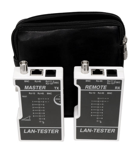 Foto: Verdrahtungstester RJ45 (UTP+STP) / RJ11 / Koax mit Tasche