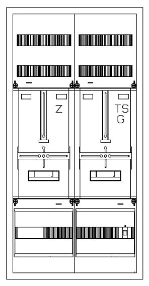 Zählerverteiler 1xZF, H=1100 B=550 T=210mm, 1xTSG