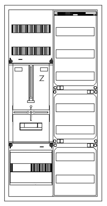Zählerverteiler 1xZF, H=1100 B=550 T=210mm, 1xVF