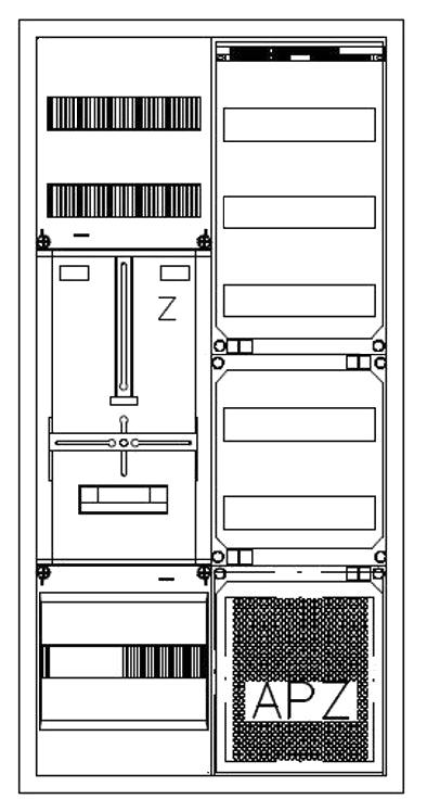 Zählerverteiler 1xZF, H=1100 B=550 T=210mm, 1xVF, APZ
