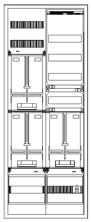 Zählerverteiler 2xZF, H=1400 B=550 T=210mm, 1xTSG, VF