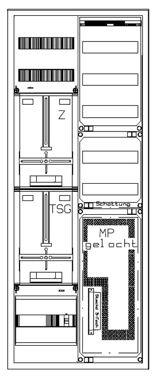 Zählerverteiler 1xZF, H=1400 B=550 T=210mm, 1xTSG, VF, MF
