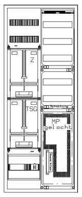 Foto: Zählerverteiler 1xZF, H=1400 B=550 T=210mm, 1xTSG, VF, MF