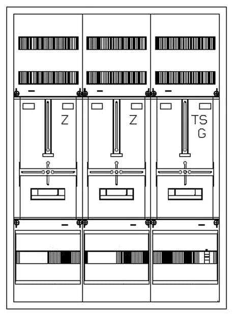 Zählerverteiler 2xZF, H=1100 B=800 T=210mm, 1xTSG