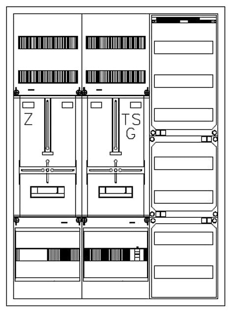 Foto: Zählerverteiler 1xZF, H=1100 B=800 T=210mm, 1xTSG, VF
