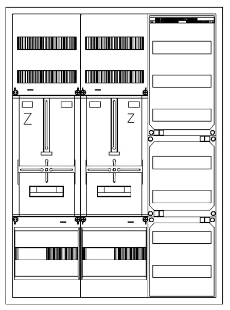 Zählerverteiler 2xZF, H=1100 B=800 T=210mm, 1xVF