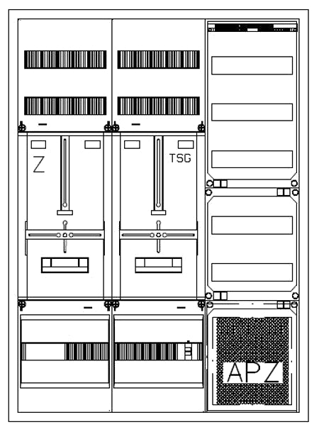 Zählerverteiler 1xZF, H=1100 B=800 T=210mm, 1xTSG, VF, APZ