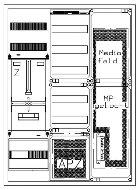 Zählerverteiler 1xZF, H=1100 B=800 T=210mm, 1xVF, MF, APZ