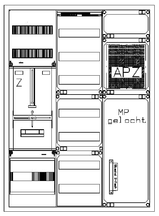 Zählerverteiler 1xZF, H=1100 B=800 T=210mm, 1xVF, MF, APZ