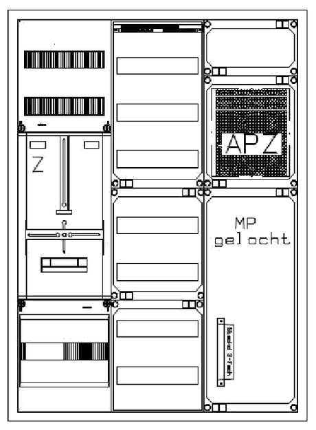 Foto: Zählerverteiler 1xZF, H=1100 B=800 T=210mm, 1xVF, MF, APZ