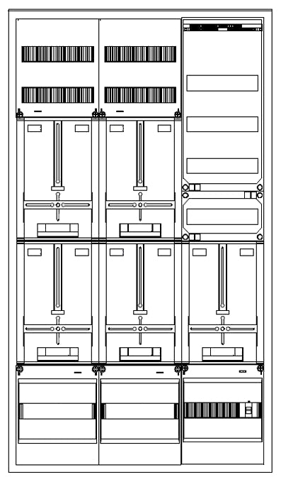 Foto: Zählerverteiler 4xZF, H=1400 B=800 T=210mm, 1xTSG, VF