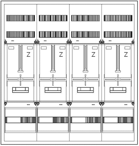 Foto: Zählerverteiler 4xZF, H=1100 B=1050 T=210mm