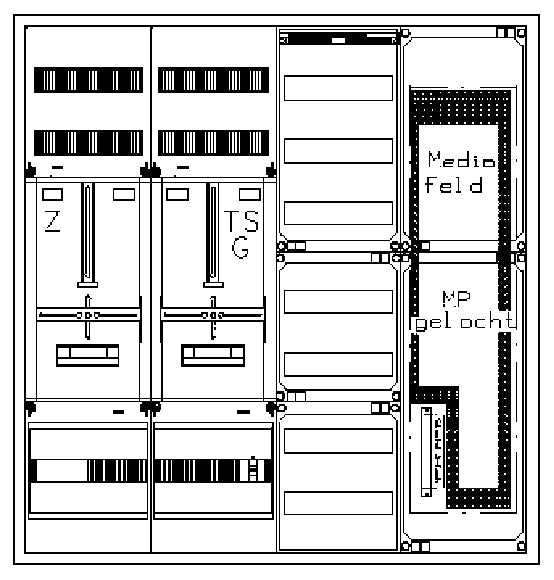 Zählerverteiler 1xZF, H=1100 B=1050 T=210mm, 1xTSG, VF, MF