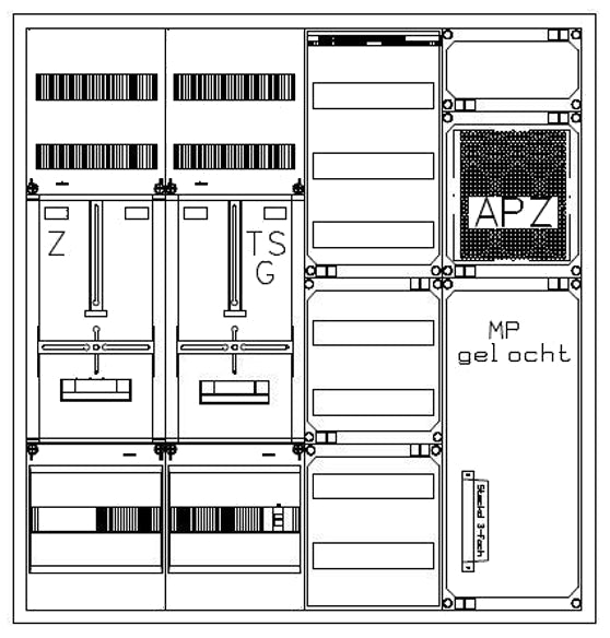 Zählerverteiler 1xZF, H1100 B1050 T210mm, 1xTSG, VF, MF, APZ