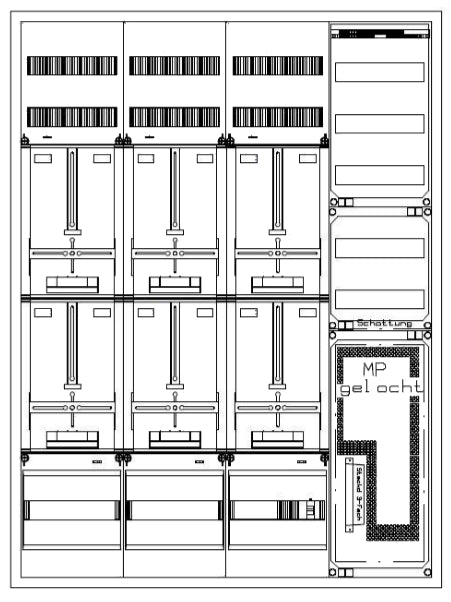 Foto: Zählerverteiler 5xZF, H=1400 B=1050 T=210mm, 1xTSG, VF, MF
