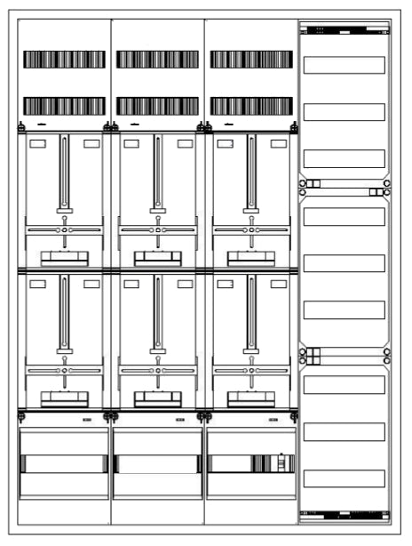 Zählerverteiler 5xZF, H=1400 B=1050 T=210mm, 1xTSG, 2xVF