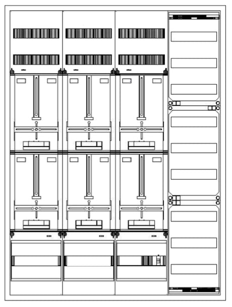 Foto: Zählerverteiler 5xZF, H=1400 B=1050 T=210mm, 1xTSG, 2xVF
