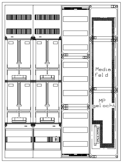 Zählerverteiler 3xZF, H1400 B1050 T210mm, 1xTSG, 2xVF, 2xMF