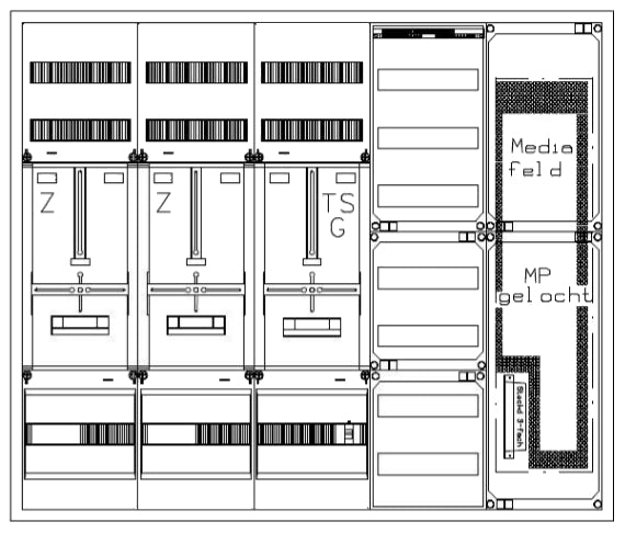 Foto: Zählerverteiler 2xZF, H=1100 B=1300 T=210mm, 1xTSG, VF, MF