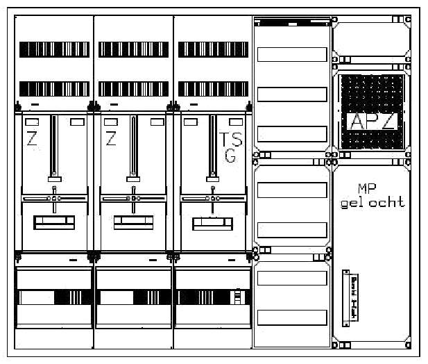Zählerverteiler 2xZF, H1100 B1300 T210mm, 1xTSG, VF, MF, APZ