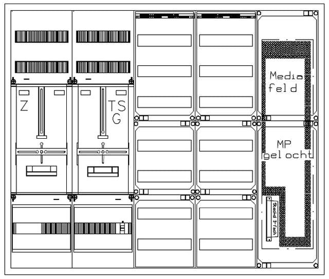 Foto: Zählerverteiler 1xZF, H=1100 B=1300 T=210mm, 1xTSG, MF, 2xVF