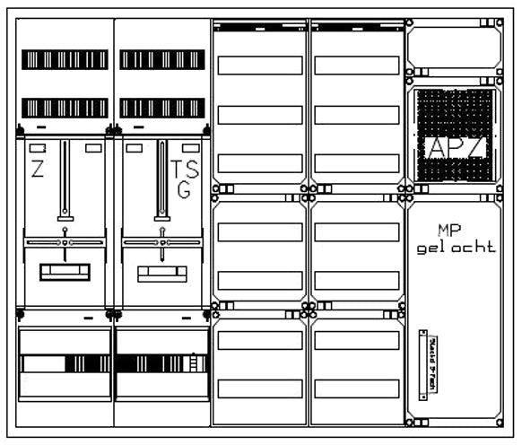 Foto: Zählerverteiler 1xZF, H1100 B1300 T210mm, 1xTSG,MF,APZ, 2xVF